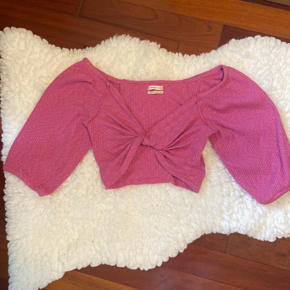 Urban Outfitters Knot Pink Crop Top Full Sleeves